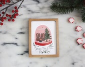 Merry Christmas card - Holiday card - Foliage - Vintage - Christmas scene with stockings - Tree and fireplace - Toronto - Snowglobe