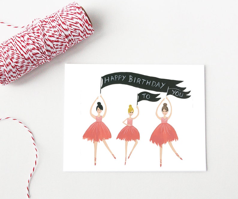 Greeting Card Happy Birthday Card Dancing Ballerinas Ballet Girl image 1