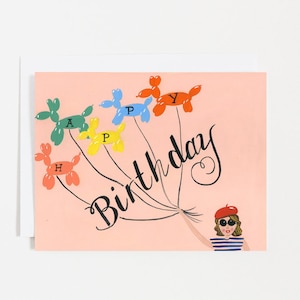 HAPPY BIRTHDAY  - Lady - Mom - Sister - Friend - Beret - Happy Birthday - Card - Note - Balloons