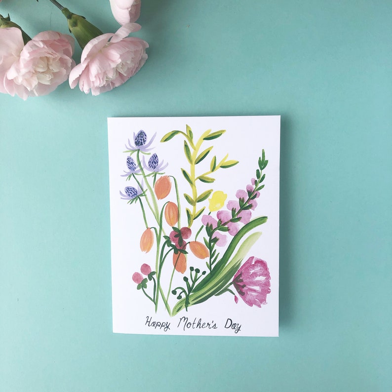 Mother's Day Florals Card Note Mom Bright Colours Blank image 1