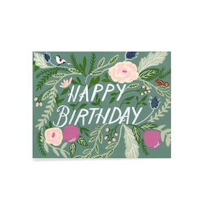 ANNIVERSAIRE - Joyeux anniversaire - Carte - Note - Fleurs - Animaux