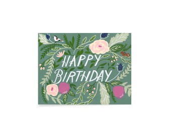 BIRTHDAY - Happy Birthday - Card - Note - Florals - Animals