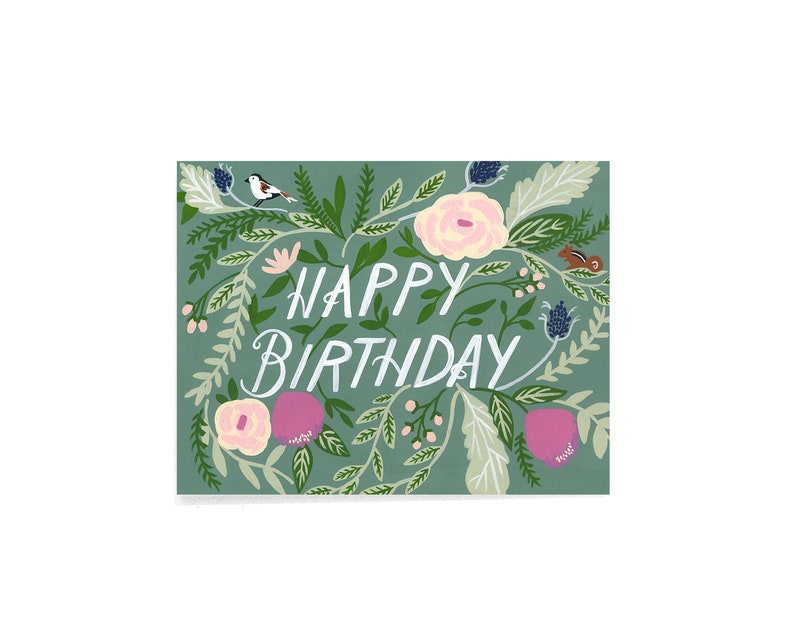 BIRTHDAY Happy Birthday Card Note Florals Animals image 1