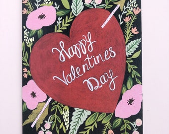 Happy Valentines Day - Love - Partner - Card - Blank - Florals - Heart - Hand painted - Local