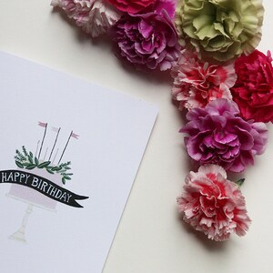 Birthday cake wih banner and flowers - Happy Birthday card - I love you - Cake with candles and flowers - Birthday friend card