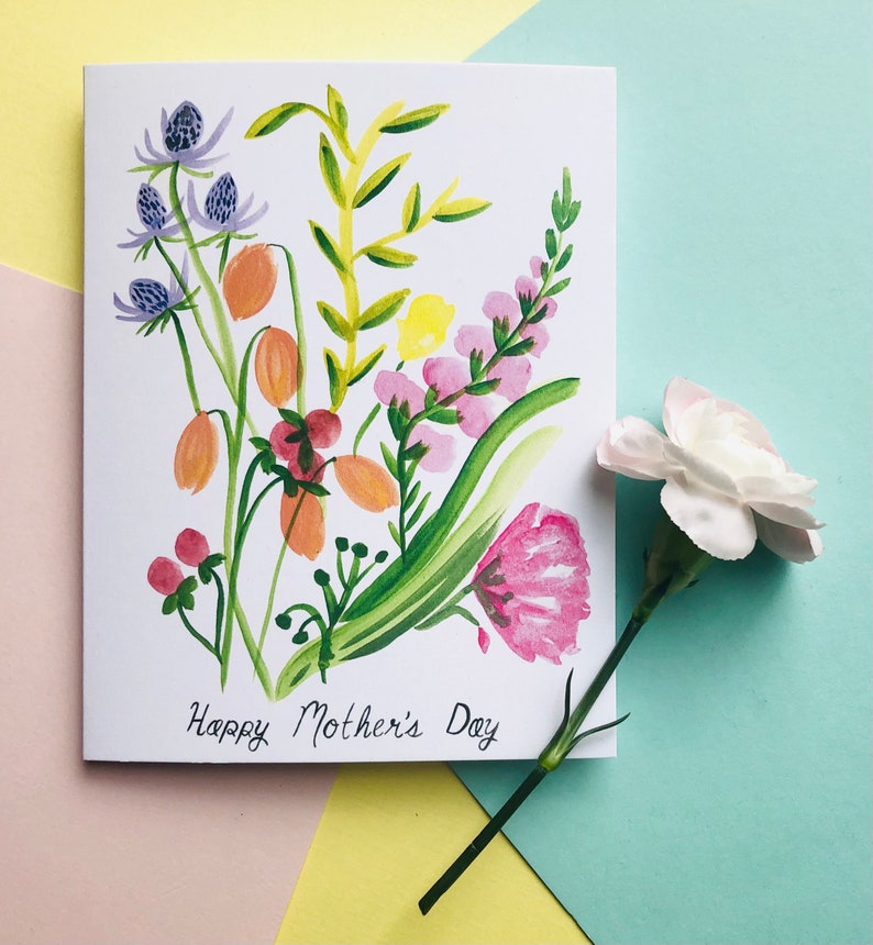 Mother's Day Florals Card Note Mom Bright Colours Blank image 2