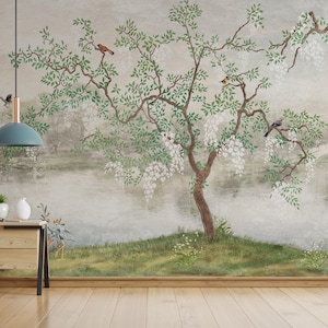Serene Tree Canopy Wall Mural | Lush Green Leaves Wallpaper | Peel and Stick Nature Decor for Living Room & Bedroom