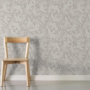 Vintage Beige Floral Peel and Stick Wallpaper | Neutral Baroque Wall Decor | Elegant Scroll Pattern | Living Room Dining Room Accent Vinyl
