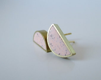peach granite brass half moon stud earrings