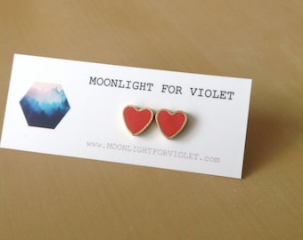 Sunset pink brass heart stud earrings - limited quantities