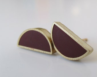 dark chocolate brass half moon stud earrings