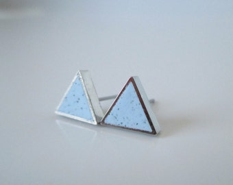 baby blue granite small RHODIUM plate triangle stud earrings