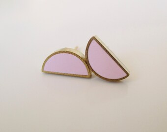 pastel pink brass half moon stud earrings