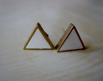 ivory small brass triangle stud earrings