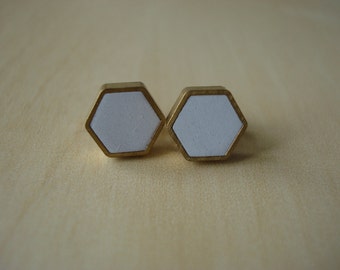 smoke mini brass hexagon stud earrings