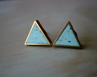 mint chip small brass triangle stud earrings