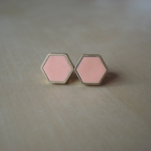 peachy keen mini brass hexagon stud earrings