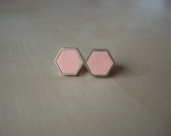 peachy keen mini brass hexagon stud earrings