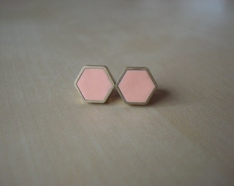 peachy keen mini brass hexagon stud earrings