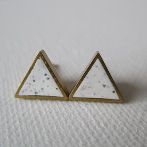 white granite small brass triangle stud earrings