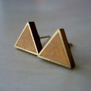 gold shimmer small brass triangle stud earrings