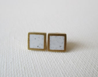 light gray granite brass hexagon stud earrings