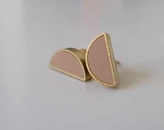 natural beige brass half moon stud earrings