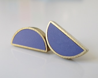 lavender brass half moon stud earrings