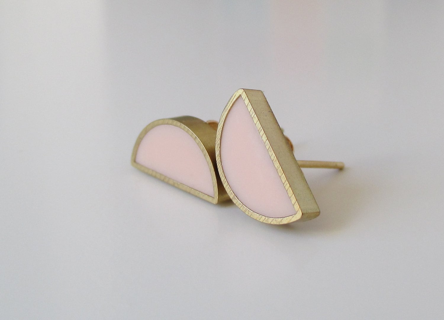 peony, blush pink brass half moon stud earrings