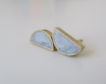 silver shimmer brass half moon stud earrings