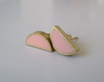 peach brass half moon stud earrings