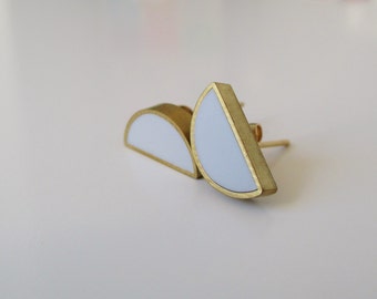 smoke gray brass half moon stud earrings