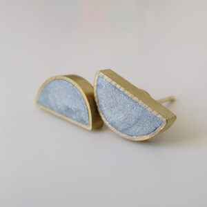 silver shimmer brass half moon stud earrings