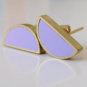 mauve brass half moon stud earrings