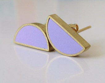mauve brass half moon stud earrings