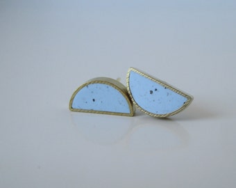 baby blue granite brass half moon stud earrings