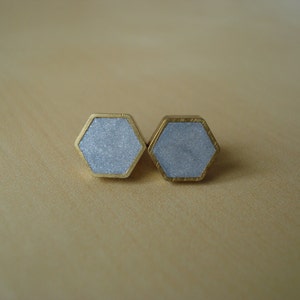 silver shimmer mini brass hexagon stud earrings image 2