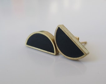 charcoal black brass half moon stud earrings