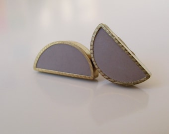 rhino gray brass half moon stud earrings
