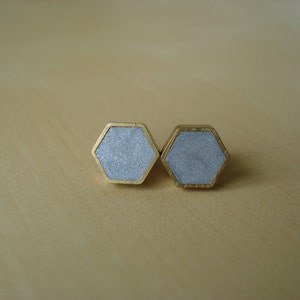 silver shimmer mini brass hexagon stud earrings image 4