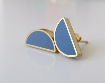 storm gray brass half moon stud earrings