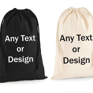 Personalized Cotton Drawstring Gift Bag: Custom Laundry & Toy Storage. W216 Durable (200gsm) stuff bag.