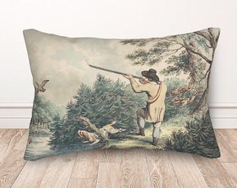 Vintage Style Duck Hunting Scene Lumbar Pillow, Outdoorsman Lodge Decor, Hunter Gift