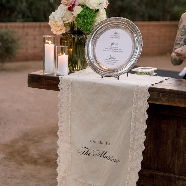Linen bar sign with Lace Trim: Custom Wedding, Baby Shower Decor, romantic wedding
