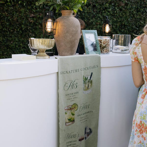 Personalized Linen Bar Sign: Dog & Drink Menu, Wedding Decor
