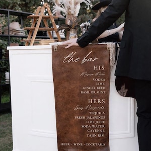 Personalized Leather Bar Sign: Wedding Drink Menu, western cocktail sign, htv vinyl