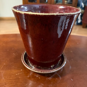 Vintage Brown Pottery Planter With Attached Bottom