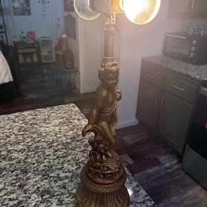 Vintage Brass Cherub Table Lamp