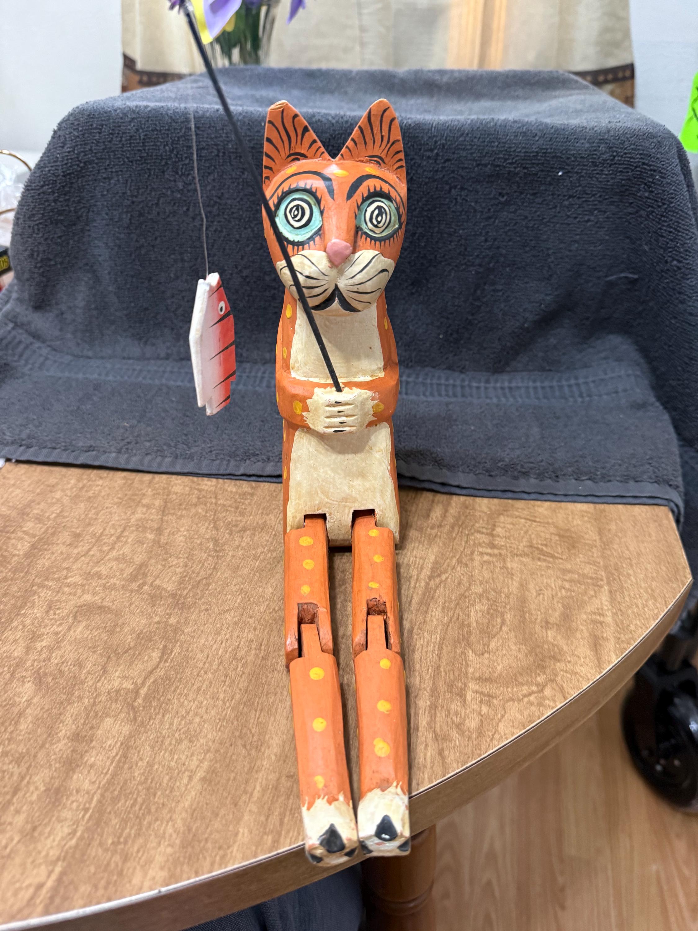 【アンティーク】猫の魚釣り 木彫 ビンテージ Vintage Hand Carved/painted Wooden Cat Fishing - Etsy