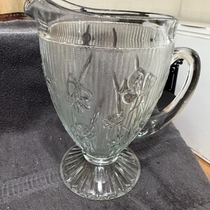 Vintage Jeannette Clear Iris & Herringbone Depression Glass Pitcher